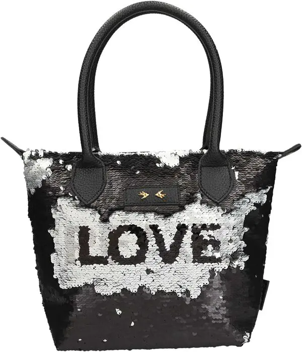 TOPModel Handtasche mit Streichpailletten, Trend Love and Peace, schwarz