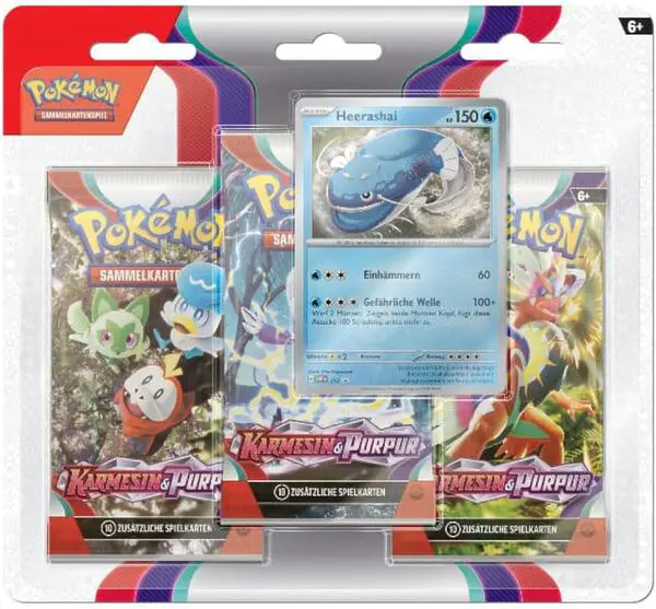 Pokémon International 45572 KP01 3-Pack Blister DE Sammelkarten Heerashai