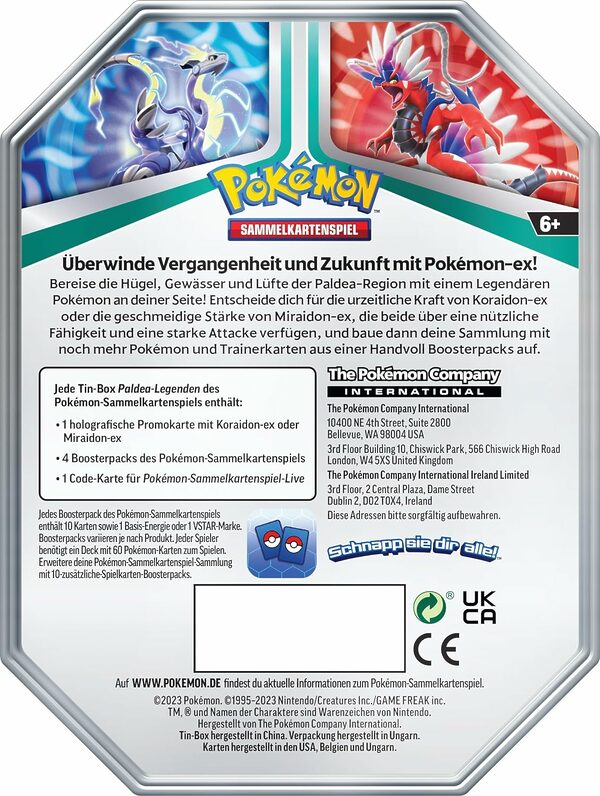 Pokémon-Sammelkartenspiel: Tin-Box Paldea-Legenden – Koraidon (1 holografische Karte & 4 Boosterpacks) – Bild 5