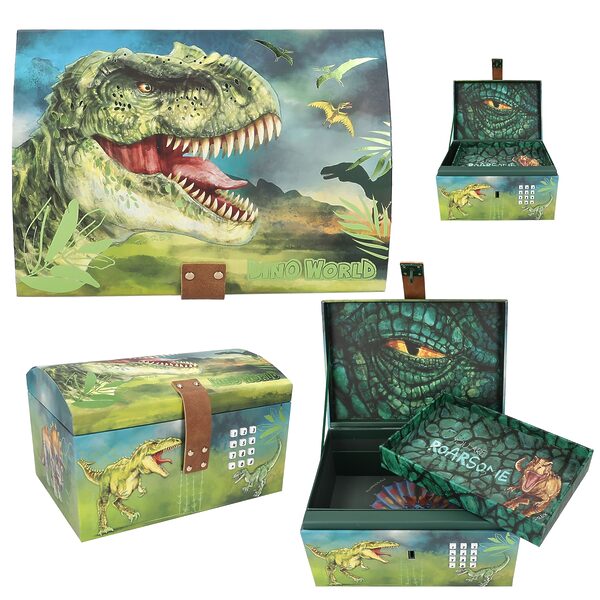 Dino World Schatztruhe mit Code, Licht und Sound