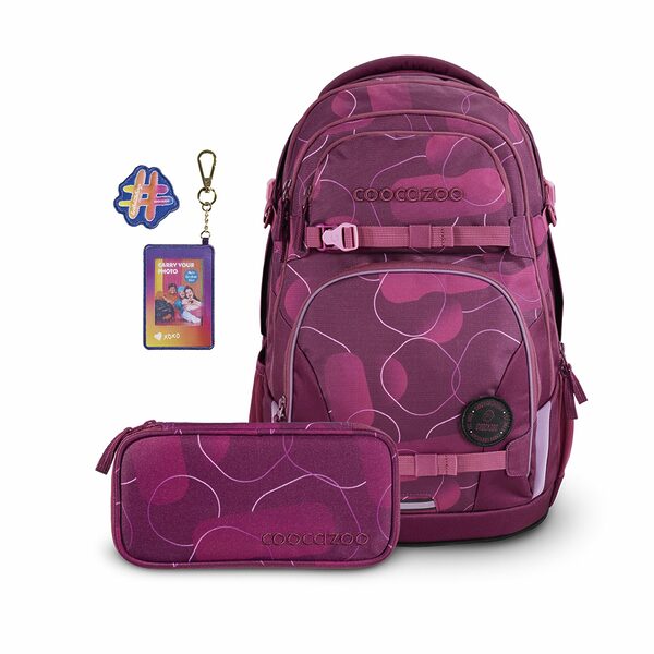 Coocazoo Rucksack Set 3 teilig PORTER Berry Bubbles, mit Mäppchen und Colour Up Follow Me