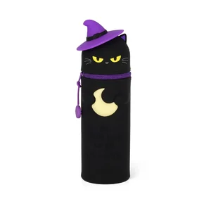 2-in-1-Federmäppchen aus weichem Silikon - Halloween - Schwarze Katze