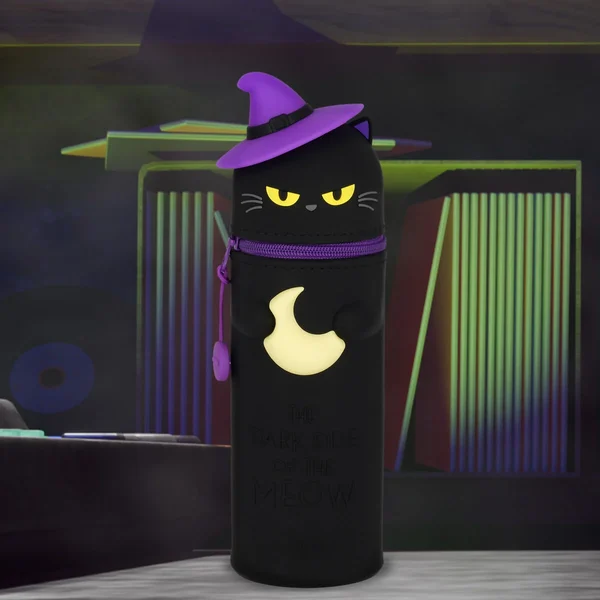 2-in-1-Federmäppchen aus weichem Silikon - Halloween - Schwarze Katze – Bild 2